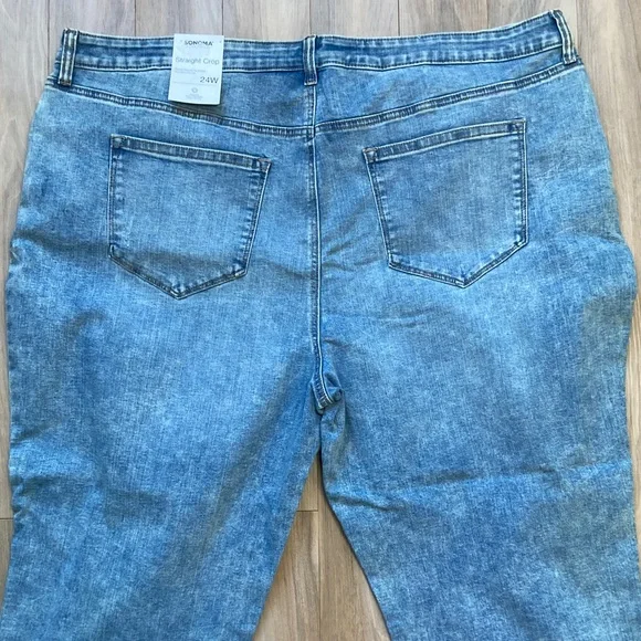 Sonoma straight crop jean distressed cuffed raw hem button fly casual 24W - Picture 12 of 17